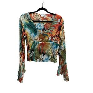 Vintage Lillie Rubin Floral Crinkle Sequined Bell Sleeve Top Fairy‎ Core Y2K